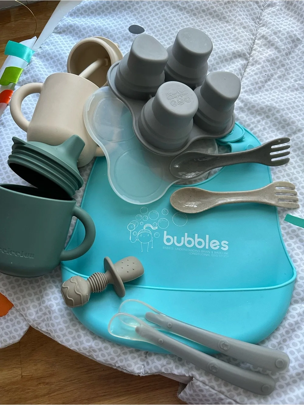 Silicone Toddler Mealtime Set - Sage & Cream turquoise grey